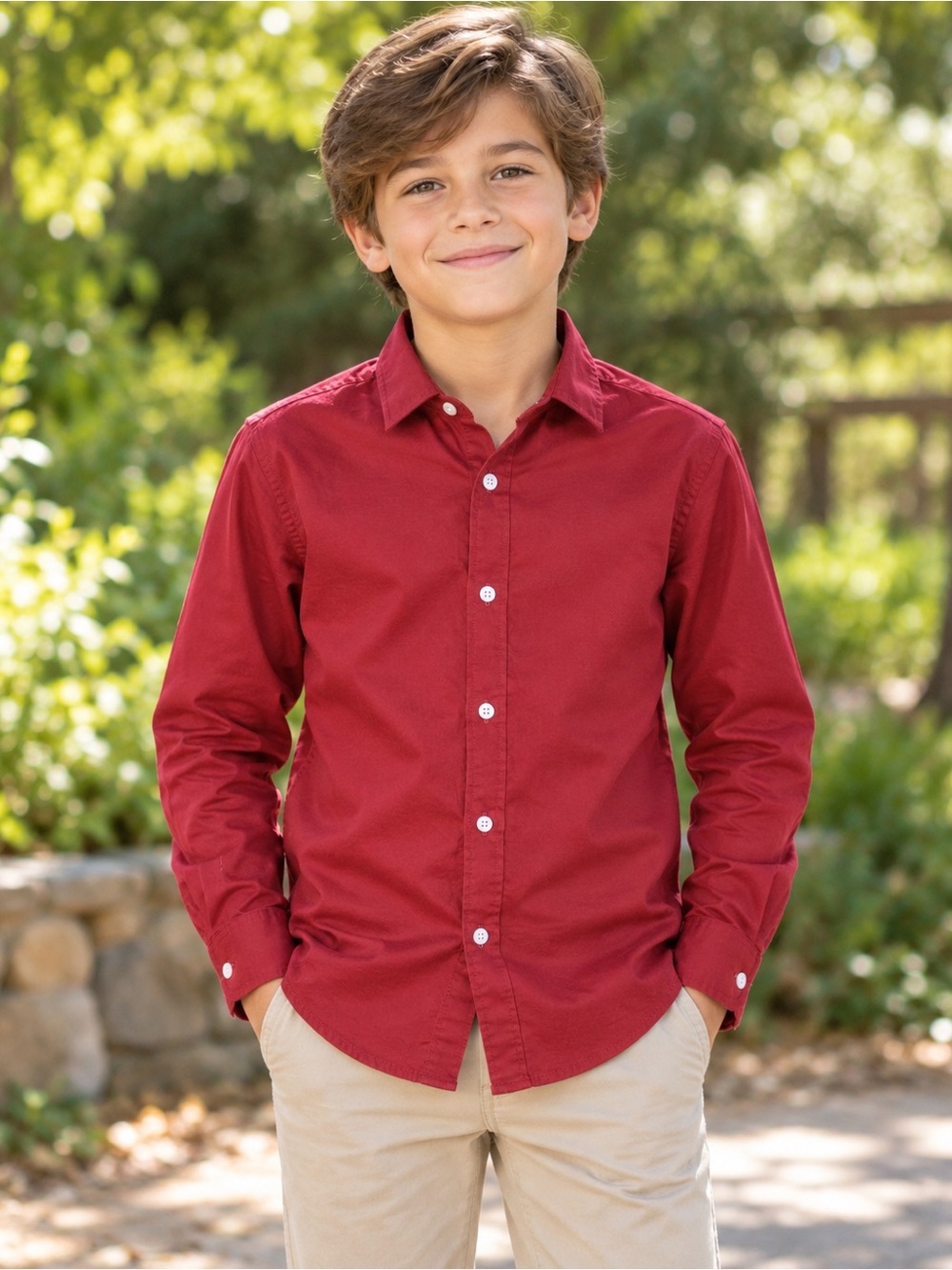 Tommy Hilfiger THFlex Boys Red Stretch Button Down Dress Shirt Size 10
